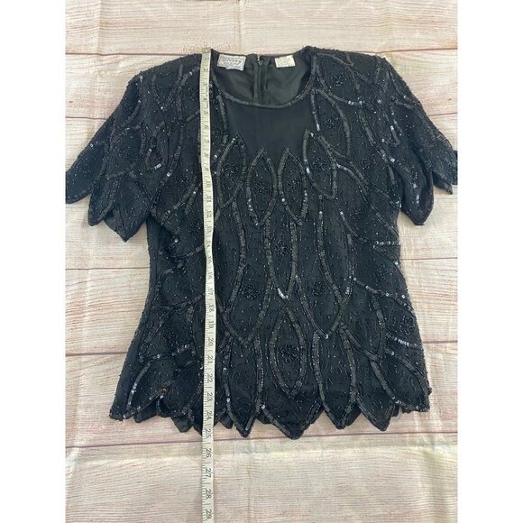 Vintage Stenay Women's Black Silk Sequin Top - Medium - Picture 3 of 12